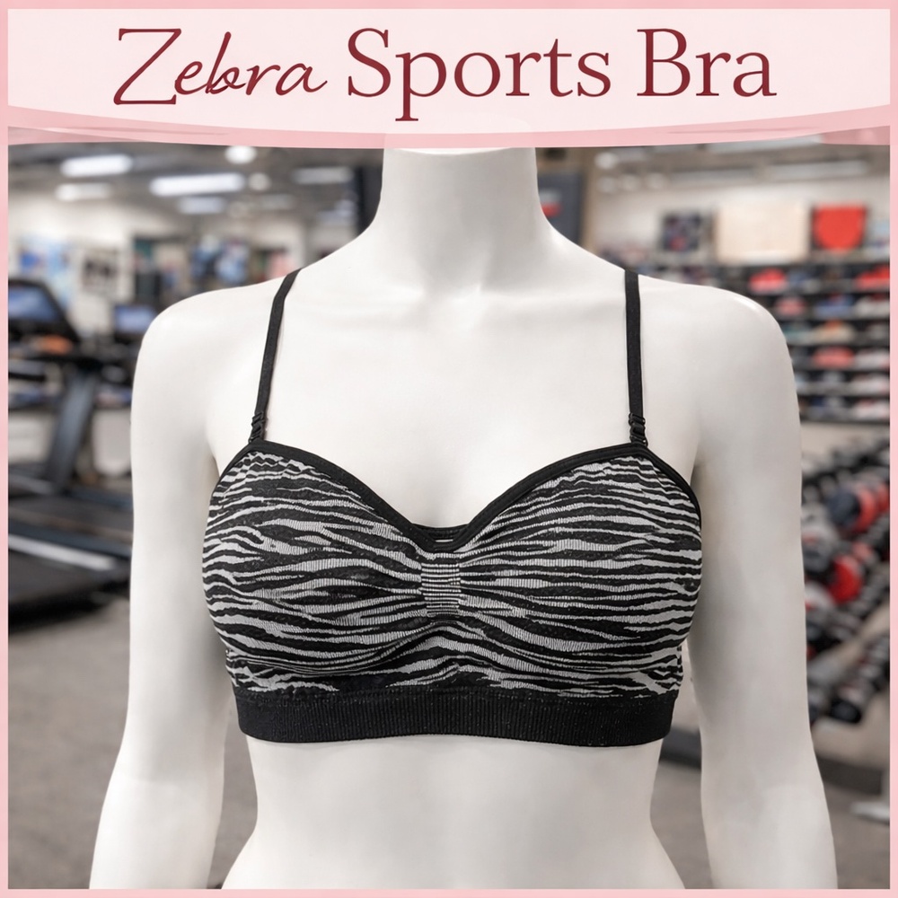 BONGO Zebra Print Sports Bra L/XL | Strapless Option | Padded Vintage